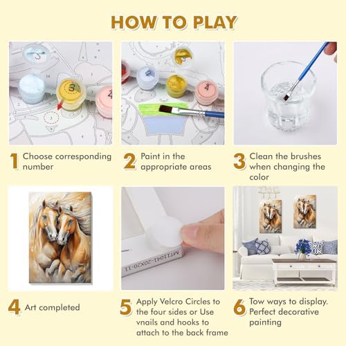 Bowetile Framed Paint by Numbers Horse for Adults Beginners, Adults' Paint-by-Number Horse Kits, Easy Adult Paint by Number Kits on Canvas, Acrylic Animals Number Painting for Home Decor, 8x12in