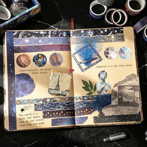 Starry Sky Washi Tape, 19 Rolls Aesthetic Decorative Foil Masking Tape Set with Gift Box, Decorative Tape for Bullet Journal, DIY Craft, Scrapbook Supplies