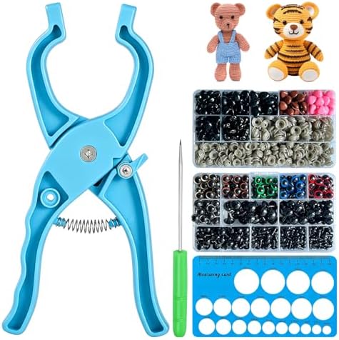 915 PCS Safety Eyes and Noses with Upgraded Installation Tool — 12 Sizes, 10 Colors Amigurumi Eyes for Crocheting, Stuffed Animals & Doll Making — Includes 10-30mm Sizer Tool for Easy Crafting(Blue)