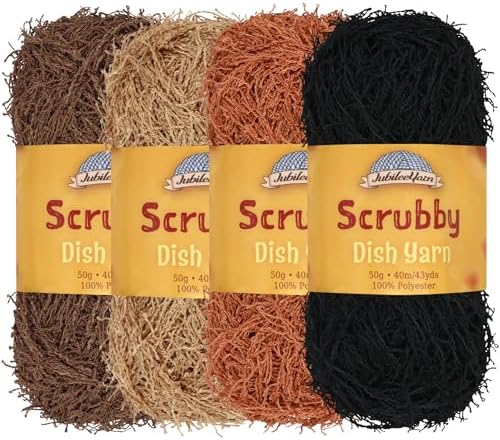 JubileeYarn Scrubby Dish Yarn - 50g/Skein Dishcloth Polyester - Neutral Tones - 4 Skeins