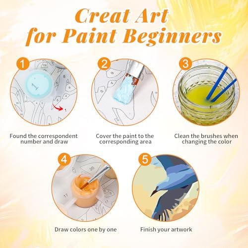 GEEHEIY 4 Pack Framed Paint by Numbers Kit for Adults, Beach, 8 x 12 Inch | DIY Acrylic Painting by Numbers for Beginners, with Wooden Easel, Coastal Wall Decor, Stress Relief Craft Gift
