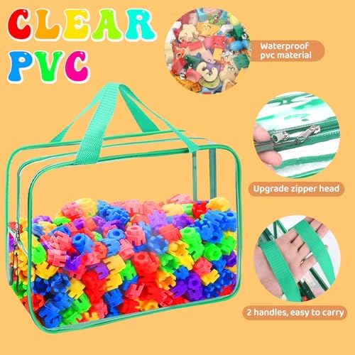 YOPCDJ 8 Packs 8 Colors Toy Storage Bags, Reusable Clear PVC Board Game Storage, Toy Organizers and Storage Bags with Zipper for Building Blocks, Puzzle and Handmade Accessories, Clear Toiletry Bag