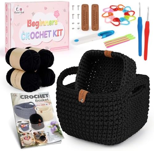 Aeelike 27PCS Beginner Crochet Basket Kit (L&S): Complete Storage Version, Knitting Starter Set with Instruction. for Adults, Ideal Crocheting Gift for Home Decor
