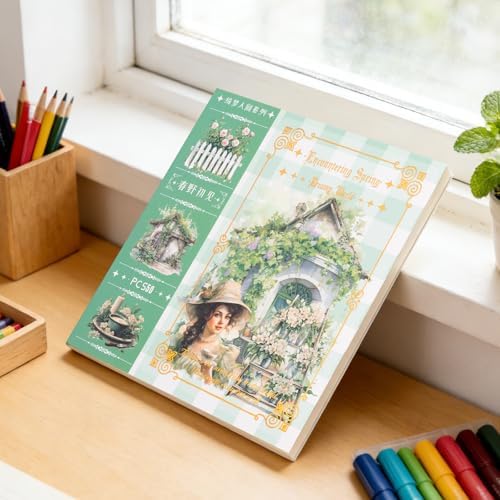 Haruno Theme Sticker Scrapbooking Supplies for Junk Journal, 50 Sheets Washi Stickers - Vintage Journaling Stickers