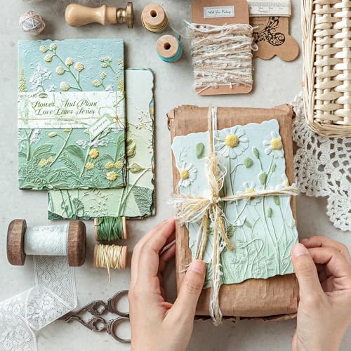 138Pcs Scrapbook Paper Textured Journaling Scrapbooking Supplies Kit Decorative Craft Paper Assorted for Junk Journals Card Crafts Making, Flower Grass Letter