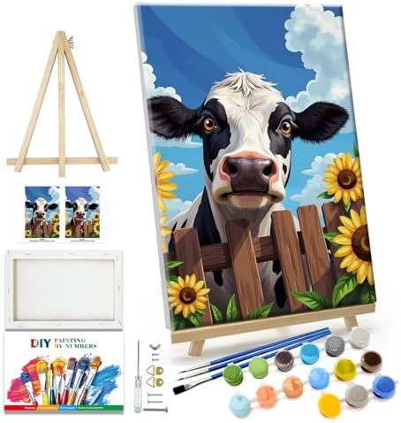 JOOZ 5D Cow Paint by Numbers Kit for Adults with Frame 8x12 Inch