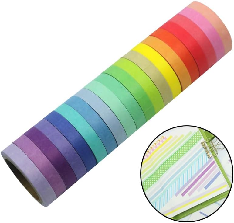 Colorful Washi Tape Set, 20 Rolls Decorative Washi Tape for Scrapbooking Planner Bullet Journal Crafts DIY Art Supplies Gift Wrapping (7.5mm*5M)