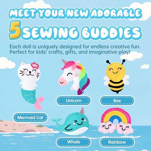 Cymbana Kids Sewing Kit, DIY Felt Plush Animals Unicorn Sewing Kit for Kids