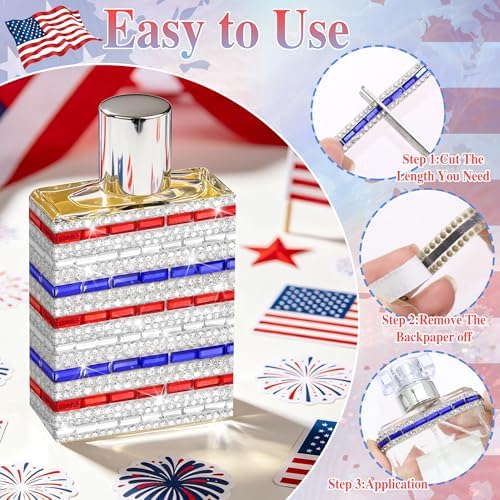 Patriotic Rhinestone Ribbons Red Blue White Diamond Strip Sticker