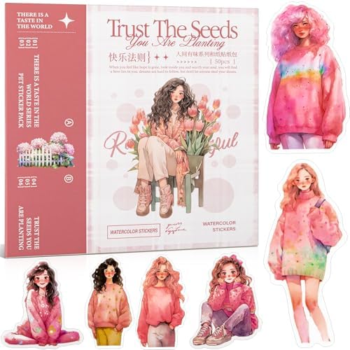 Animated Beautiful Female Themes Sticker Scrapbooking Supplies for Junk Journal, 50 Sheets Washi Stickers - Vintage Journaling Stickers, Ephemera Sticker Book Pre Cut(TZ-005-007)