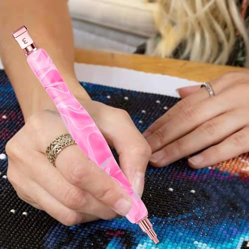 RaySoar Diamond Art Pens Diamond Art Tools Painting Pen with Screw Metal Tips Multi-Placer Tool Accessories for Adults Gem Rhinestone Picker Stylus Pink
