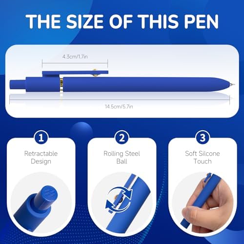 YOXMJDB 6 Pcs Blue Ink Pens for Journaling 0.5mm Fine Point Blue Gel Ink Pens, Smooth Writing Quick Dry Pens for Note Taking, Gift Set for Women & Men (6 Pcs Blue Gold)
