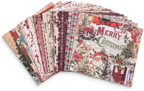 icceemee 200 Sheets Christmas Scrapbook Paper Set – Christmas Themed Craft Collage Paper for Junk Journaling, Bullet Journal, Poster Decor, Room Decoration, Card Making, and Gift Wrapping