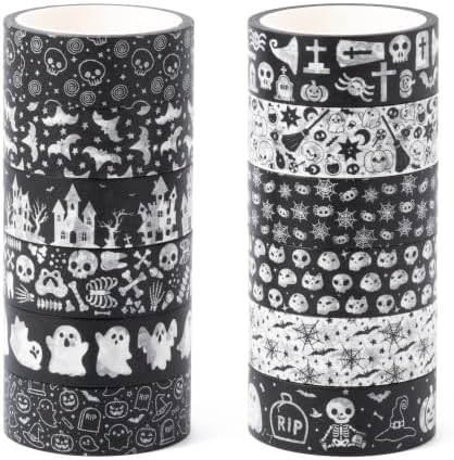 12 Rolls Halloween Spooky Washi Tape for DIY Craft Gift Wrapping