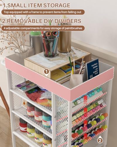 Rolling Utility Art Cart with Paint Storage & Brush Organizer,White
