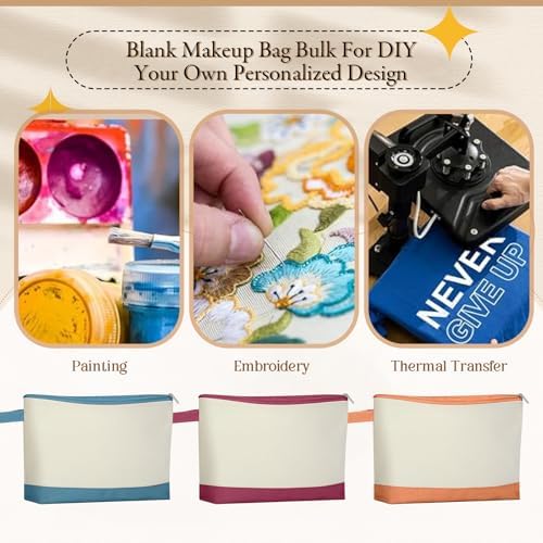 36 Pcs Blank Canvas Makeup Bags with Zipper DIY Craft Morandi Cosmetic Bags Bulk Heat Transfer Travel Toiletry Pouch for Women Colleagues Friends Christmas Vacation