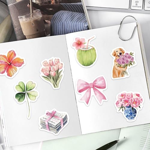 55 PCS Vintage Pink Stickers, Waterproof Retro Aesthetic Stickers for Water Bottles,Laptop Scrapbook Journaling Decorative Decals for Adults