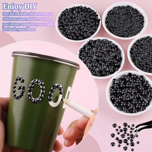 30000Pcs Black Rhinestones for Bedazzling with B7000 Jewelry Glue, Bedazzler Kit Bulk Flatback Gems, Resin Rhinestones for Crafting Crafts Clothing Shoes Fabric Nail Art Assorted Size 2/3/4/5/6mm