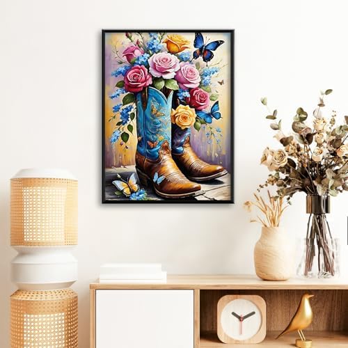 Cowboy Boots Diamond Art Kits for Adults Beginners 12x16 in, DIY Craft Gift