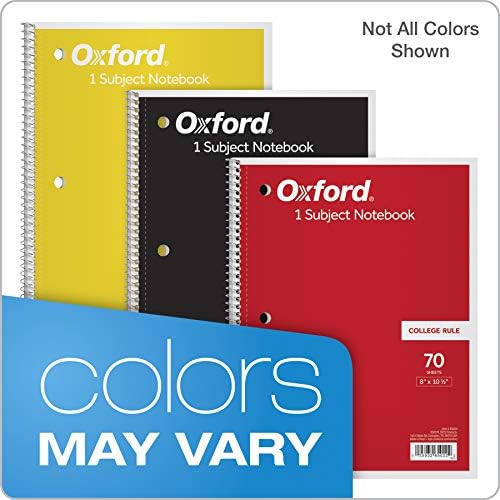 Oxford Spiral Notebook,1 Subject,College Ruled Paper,8 x 10-1/2 Inch,Color Assortment Design May Vary (65007),(Pack of 24)