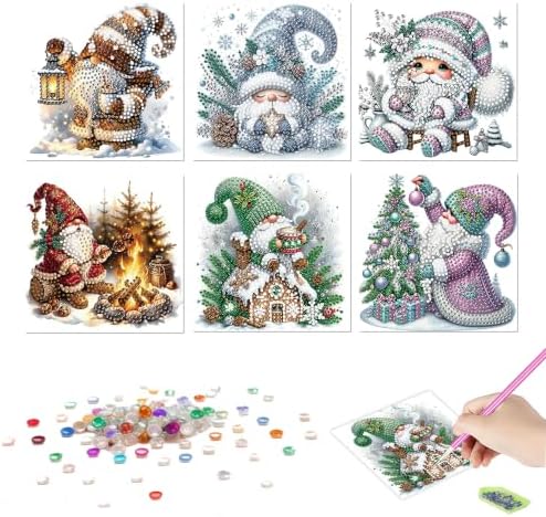 DDGYP 6pk Gnomes Diamond Art Cards w/Envelopes, DIY Xmas Kit for Adults
