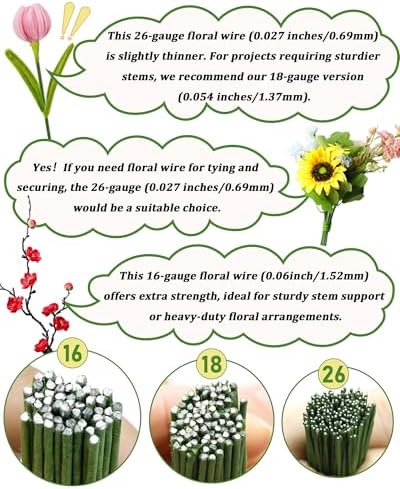 50 PCS FIVEIZERO 16 Gauge White Floral Wire Stems for Artificial Flower Making,Florist Wire,Flower Wires for Crafts,Alambre para Flores for Wreaths, Flower Arrangements and DIY Projects