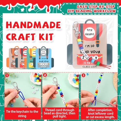 24 Set Back to School Gifts Includes Keychain Making Kit with Gift Cards DIY Bead Crafts Adjustable Letter Beads Welcome First Day of School Student Teacher Supplies