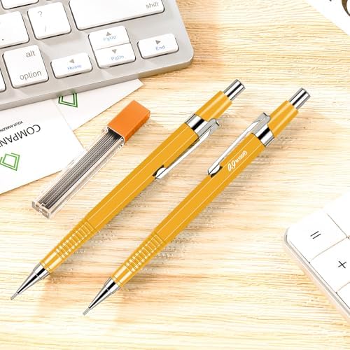 Outus 8 Pcs Metal Mechanical Pencils with Lead Refills, 0.9 mm, Yellow