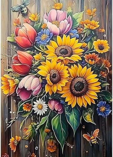 VeGuude Flowers Diamond Art Kits for Adults, Full Drill Flowers Diamond Painting Kits for Beginners, DIY Full Rhinestone 5D Diamond dots (Gemstone Craft), Home Wall Decoration (12x16 inch)