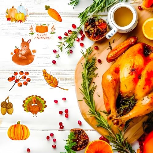 Thanksgiving Stickers Pack, 200Pcs Cute Thanksgiving Pumpkins Vinyl Waterproof Stickers for Water Bottles Envelopes Scrapbooking Crafts, Fall Sticker Gifts for Kids Adults Teens