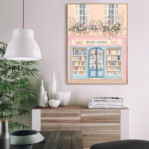 AIBOERL Paint by Numbers Kit for Adults Beginner,Pink Book Shop, 12X16In