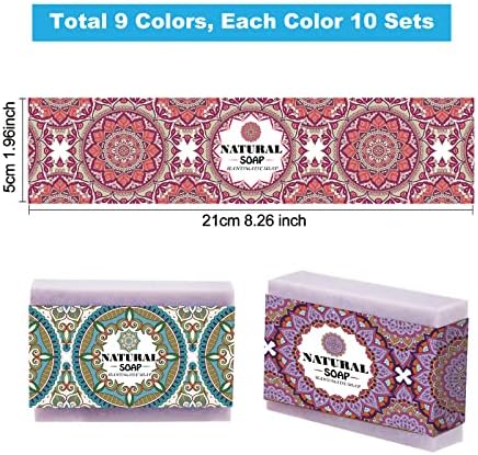 PH PandaHall 90pcs Soap Packaging Paper Mandela Floral, 9 Styles Soap Wrapper Soap Wrap Paper Tape Vertical Soap Paper Tag Soap Sleeves Covers for Homemade Soap Bar Packaging, 8.2 Inch Long