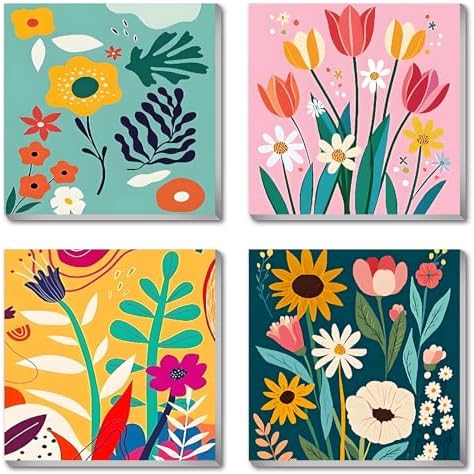 FQOVKYN 4 Pack Paint by Numbers Kit for Adults with Frame Flower Easy, Abstract Art Floral Framed Painting by Numbers on Canvas, DIY Acrylic Watercolor Oil Paint Kits for Home Decor 8 x 8 Inch