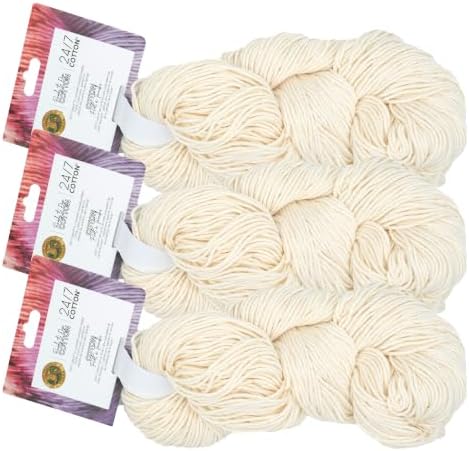 Lion Brand Yarn, 24/7 Cotton Ready to Dye Hank Ecru (undyed), 3 Pack