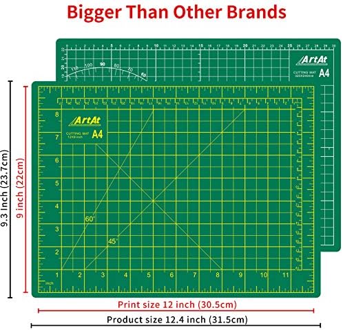 ArtAt Self Healing Cutting Mat: 9"x12" Non-Slip PVC Double Sided 5-Ply A4 Art Craft Rotating Mat, Rotary Cutting Mat for Quilting, Sewing Crafts Hobby Fabric Precision Scrapbooking Project Green