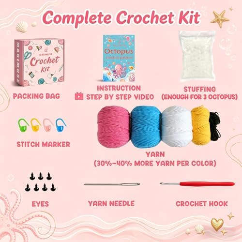 MAGIMUSE Crochet Kit for Beginners, Octopus Family Amigurumi Craft Kit