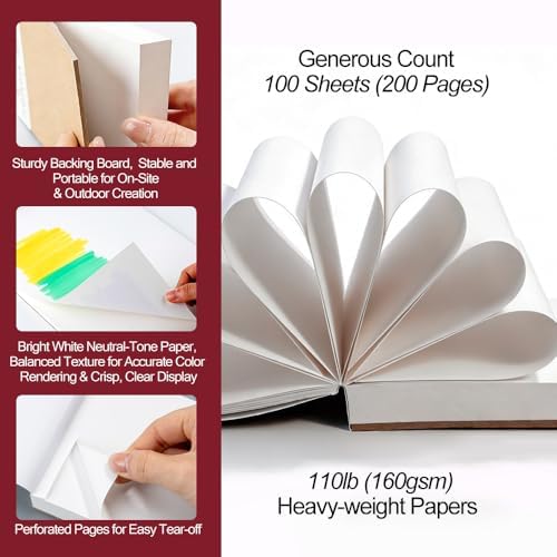 TRANSON 3 Pack A6 Mini Sketchbook Marker Pad, 110lb/160gsm Heavyweight Art Paper, No Bleed Through, 100 Sheets/200 Pages 4.13"x5.83" for Drawing & Sketching