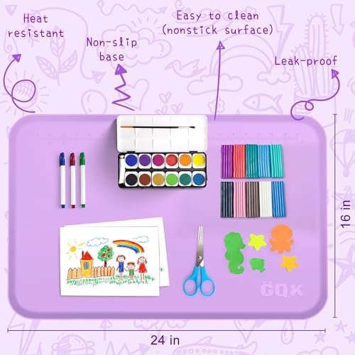 Silicone Art Mat for Crafts with Raised Sides to Stay Tidy, 24" x 16"