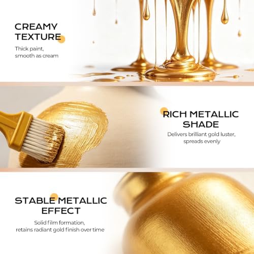 Gold Paint, 17.6 Floz Metallic Liquid Gold Leaf Paint Shiny Acrylic Coating