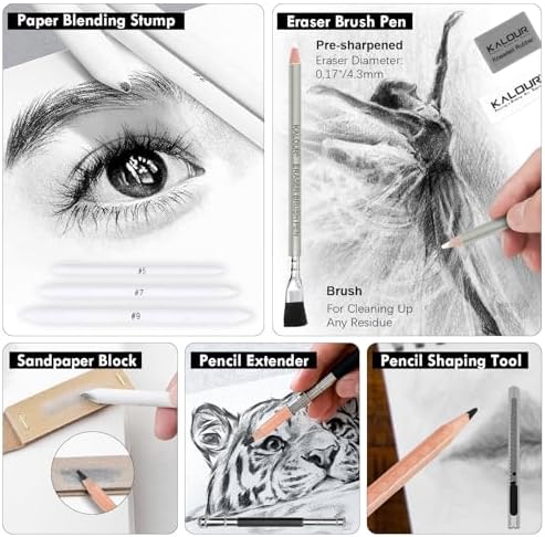 KALOUR PDAS 39pcs Drawing Pencil Set, Professional Sketching Kit with Graphite, Charcoal & Sketch Pencils for Drawing, Complete Drawing Kit for Artists & Beginners