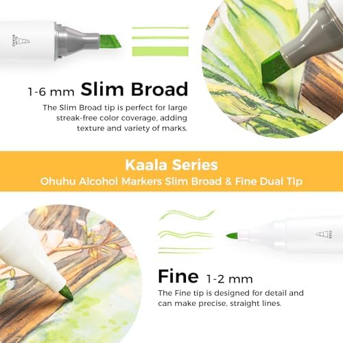 Ohuhu Alcohol Markers 108 Colors Fine& Slim Broad for Architectural Design