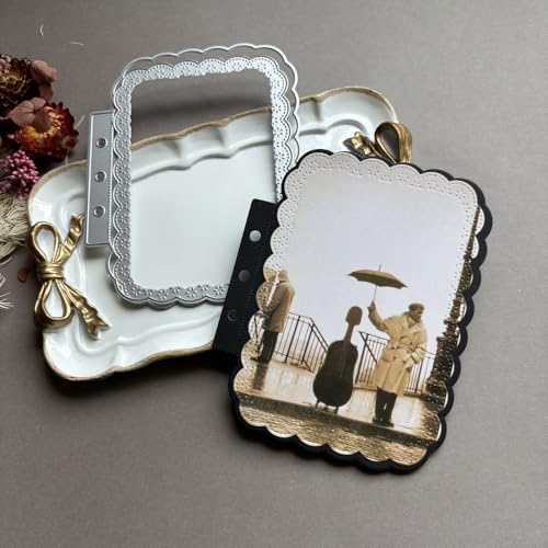 LZBRDY Vintage Charm Lace Frame Die-Cut - Carbon Steel Crafting Dies for Scrapbooking, Card Making, Greeting Cards and Journaling Supplies (Rectangular Lace Loose Leaf 5.6 x 4.4 in)