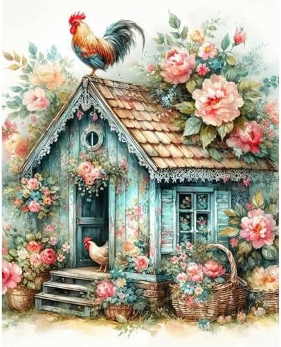 Chicken Coop Paint by Numbers for Adults - Paint by Number on Canvas