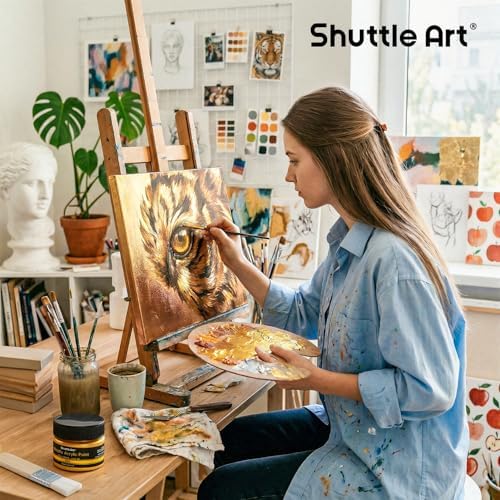 Shuttle Art Metallic Gold Acrylic Paint, 4 oz (120 ml) Gold Leaf Paint, Non Toxic, Non Fading Gold Paint for Crafts, Metal, Wood, Clay, Ceramic, Canvas, Furniture