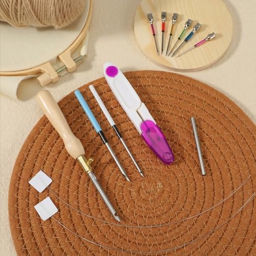 13 Pack Adjustable Punch Needle Tool Punch Needle Kit Wooden Handle Embroidery Tool Set for Beginner DIY Craft Yarn Floss Cross Stitching