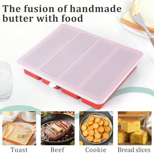 2Pcs Butter Mold with Lid, Standard Size Silicone Butter Tray for Homemade Butter, Non-Stick Butter Molds for Energy Bars, Soap Bars, Cakes (Large without ScaleMarkings(Lid))