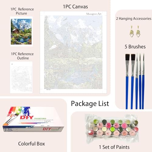 Muzagroo Paint by Numbers Oil Painting Kits for Adults DIY Landscape Oil Painting for Beginners Hand Crafts Kits with Brushes and Acrylic Paints 16x20 inches (Landscape)