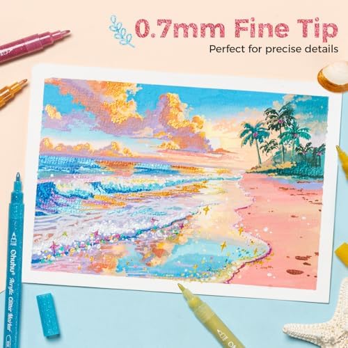 Ohuhu Acrylic Glitter Markers 24 Colors Fine Tip for Painting Coloring