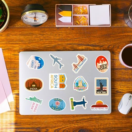 DothRayan 100Pcs World Travel Stickers Pack, Vacation Sticker Famous City Landmark Waterproof Vinyl Travel Luggage Stickers for Water Bottle Laptop Scrapbooking, Aesthetic Vintage Tourism Decals