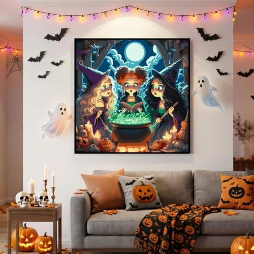 Halloween Paint by Numbers Kit for Adults,Witch Paint by Number 14x14 inch